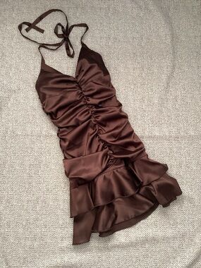 Jessica McClintock Ruched Satin Halter Dress,  Size 4